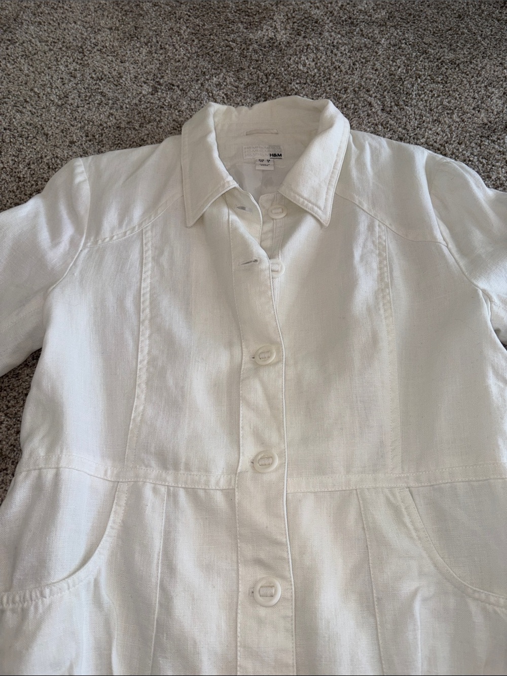 H&M White Linen Tailored Button-Front Jacket size 8 - Picture 3 of 7
